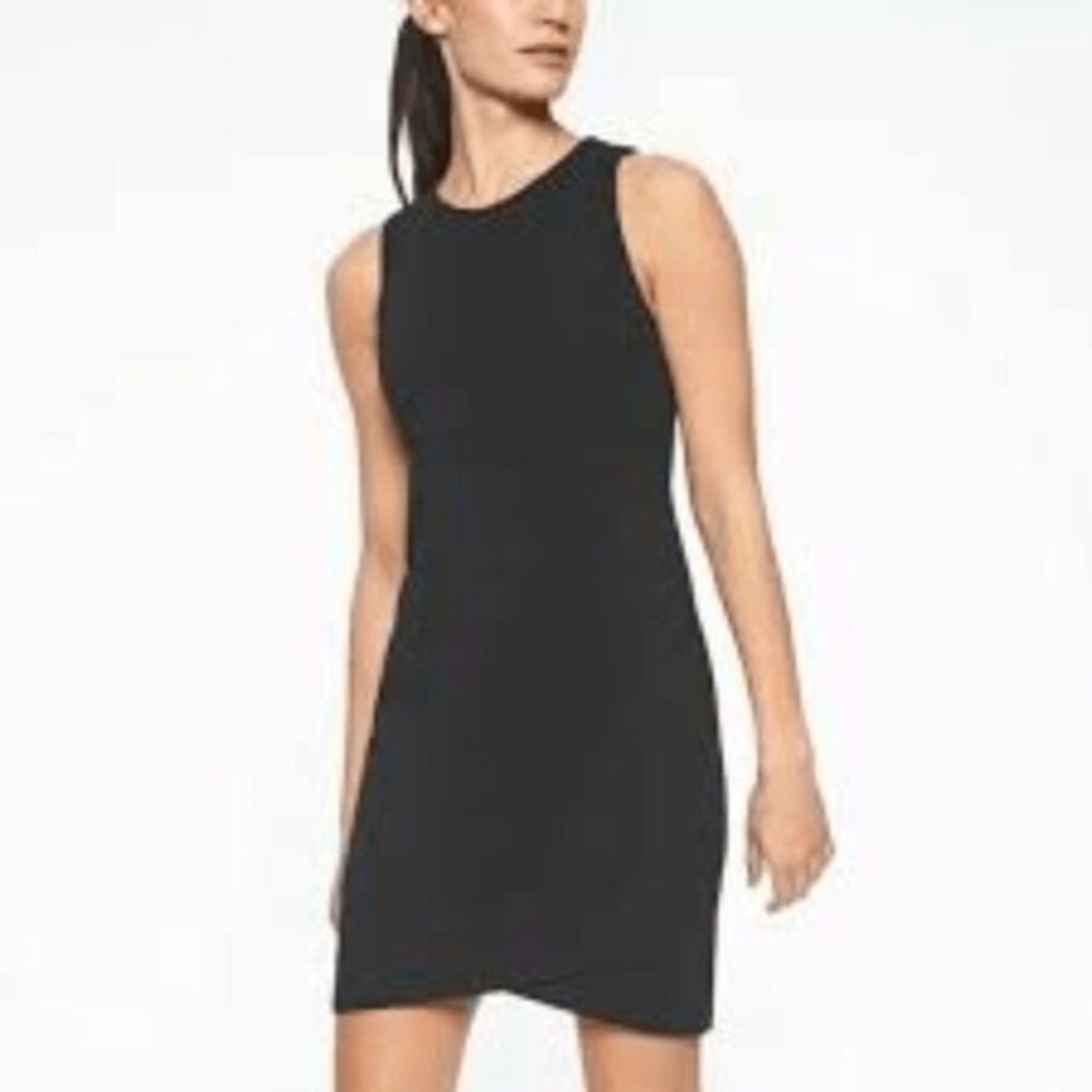 Athleta Black Santorini Sleeveless Tulip Hem Dress Small Petite SP